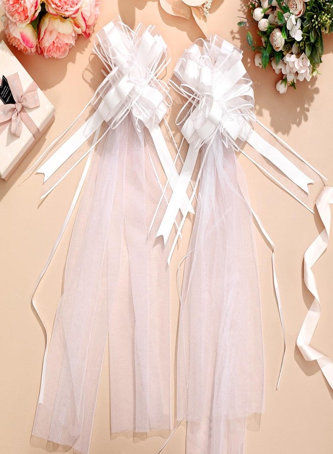 FineCheer 12 Set Large Wedding Pew Bows with Long Tulle Tails Church Chair Aisle Decorations Wedding Car Decoration Big Bows for Bridal Shower Reception Birthday Anniversary (White) - Image 5